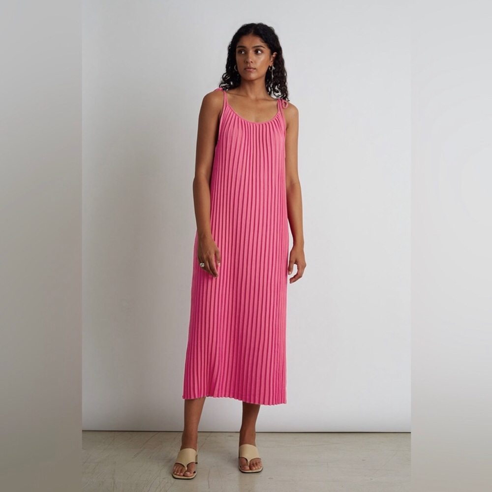 Eleven Six Simone Pink Pleated Midi Dress XS 100% Pima Cotton